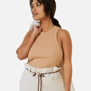 Anthropologie XXL Maeve Blair Cropped Racerback Baby Tee Brown Tan Cotton Tank